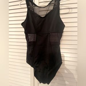 Balera Girls black dance leotard with mesh panel insets